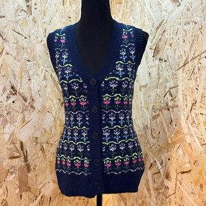 Maeve Anthropologie Knit Sweater Vest S | Floral Pattern | Cottagecore Preppy